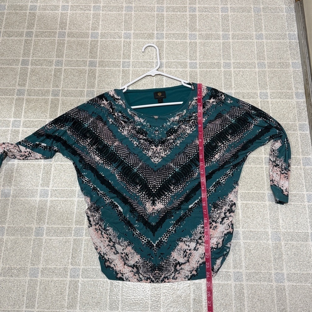 JM Collection Teal and Black Patterned Long Sleeve Top - Picture 6 of 6